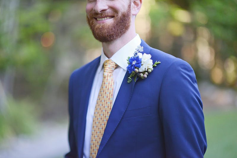 Blue suits for groomsmen short bridesmaids dresses