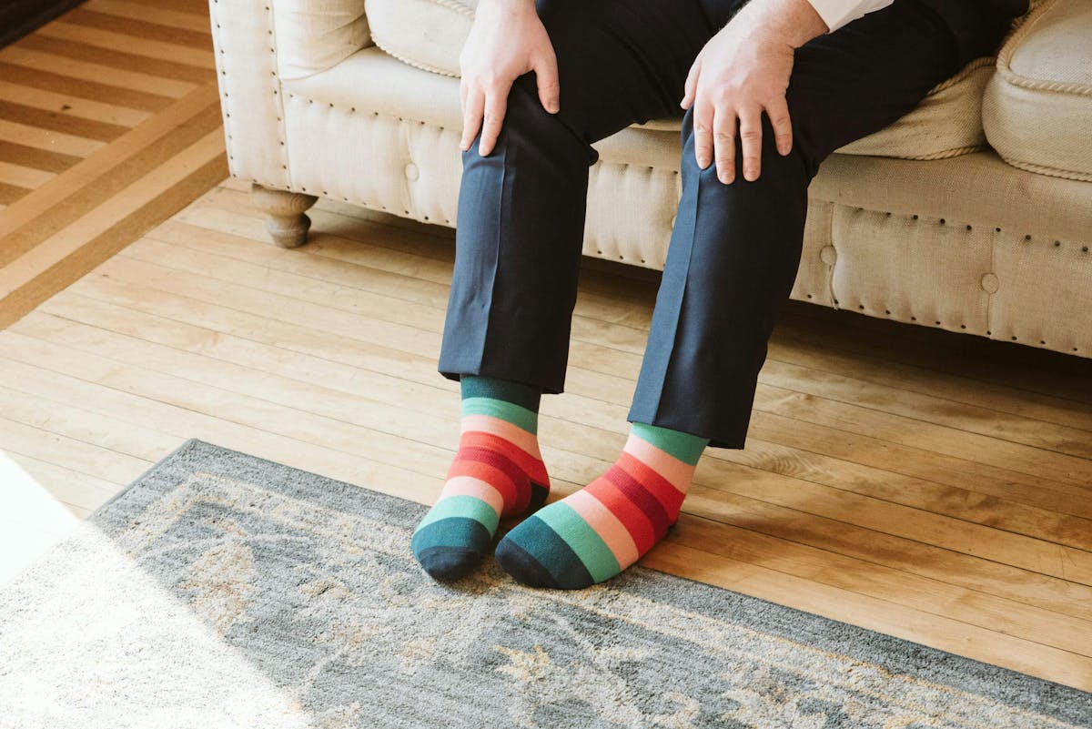 navy suit striped socks