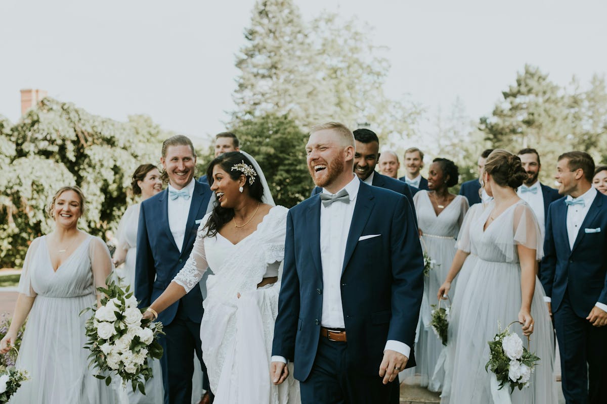 navy and silver wedding party attire ideas